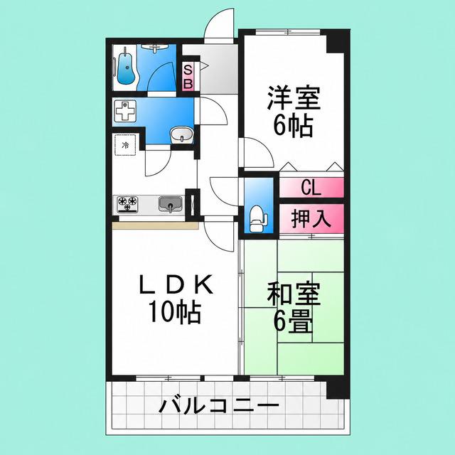 コモド上野芝(2LDK/3階)の間取り写真