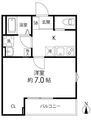 TS CUORE六町II(1K/2階)の間取り写真