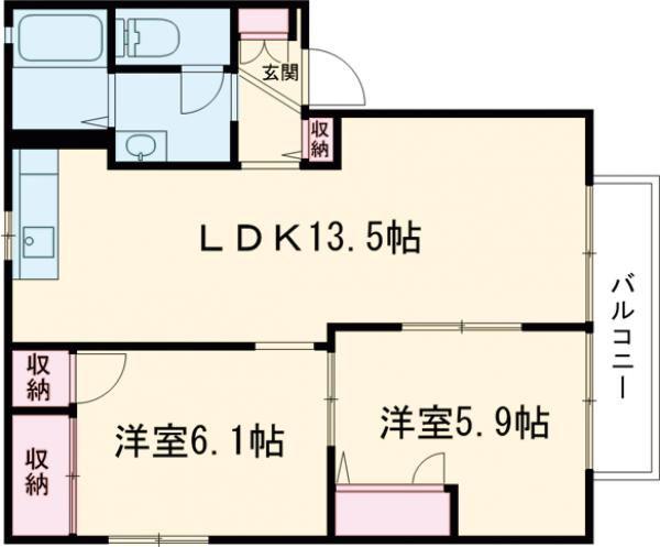 ハイムA.D.21 B棟(2LDK/2階)の間取り写真