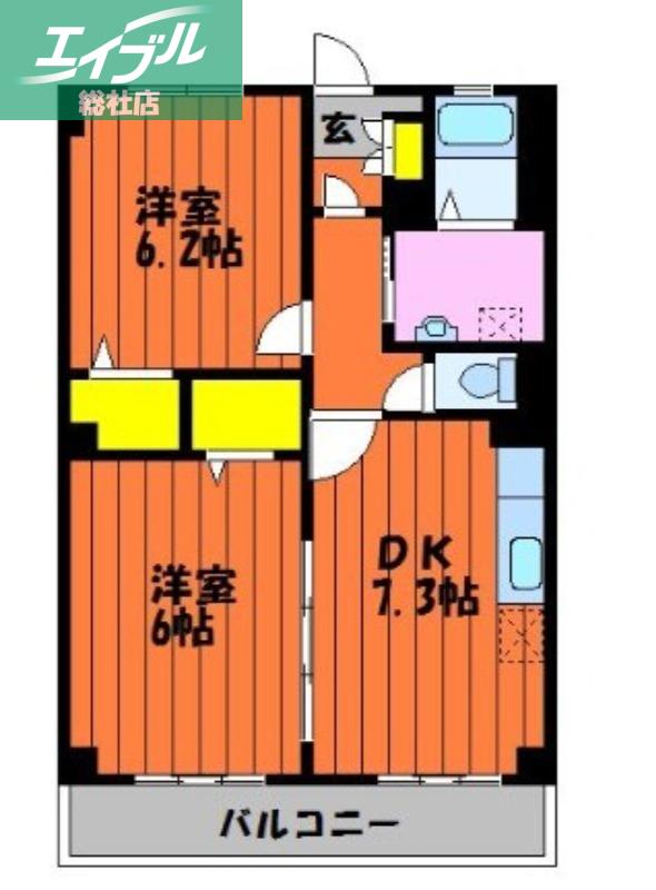 グローリー上の町(2DK/3階)の間取り写真