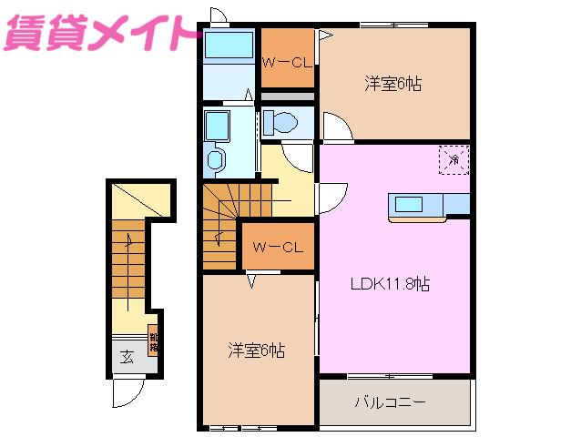 ブリアン(2LDK/2階)の間取り写真