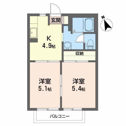 サンハイツ柴宮B(2K/2階)の間取り写真