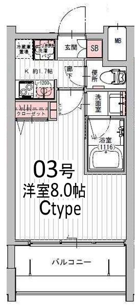 GATE COURT OSAKAFUKUSHIMA(1K/13階)の間取り写真