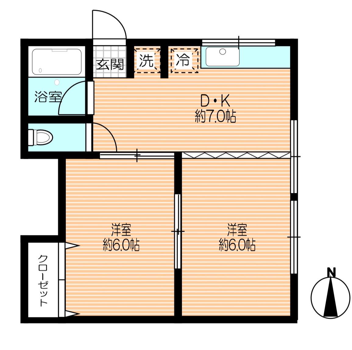 コーポ東大島(2DK/2階)の間取り写真