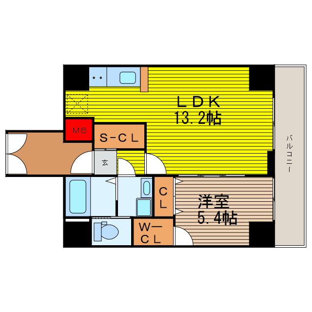 レイオス谷町(1LDK/10階)の間取り写真