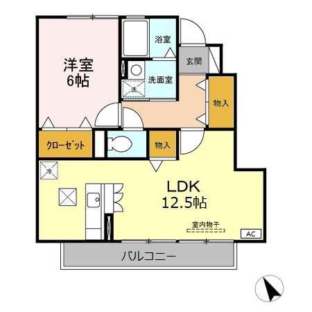 ローズコートS(1LDK/1階)の間取り写真
