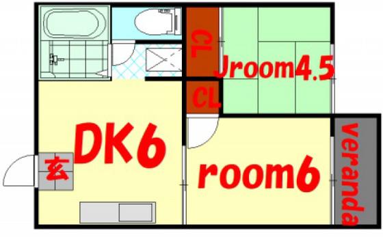 ミチルコーポ(2DK/2階)の間取り写真