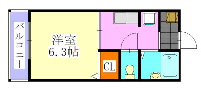 ハイネス津田沼(1K/2階)の間取り写真