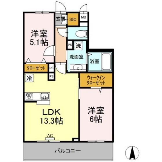 ハイロード(2LDK/3階)の間取り写真