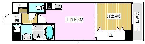 プレステージV京口(1LDK/2階)の間取り写真