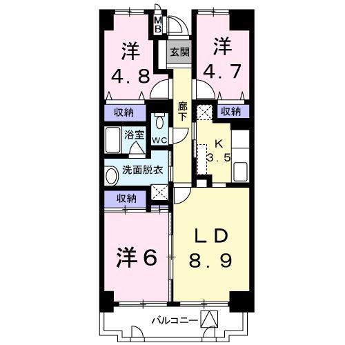 シャンヴェール柏(3LDK/4階)の間取り写真