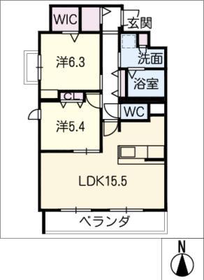 ISO桜本町(2LDK/2階)の間取り写真