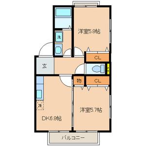 ラフレシールB棟(2DK/2階)の間取り写真