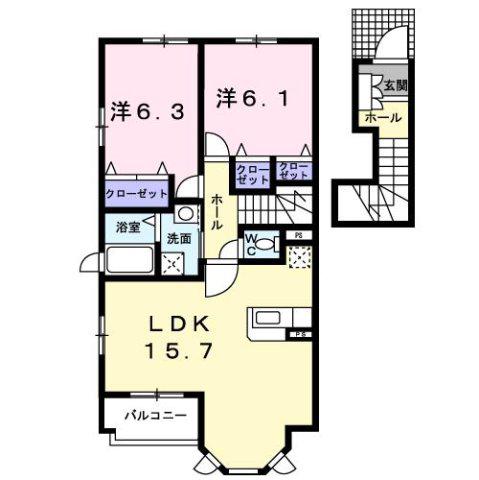 サンレミB(2LDK/2階)の間取り写真