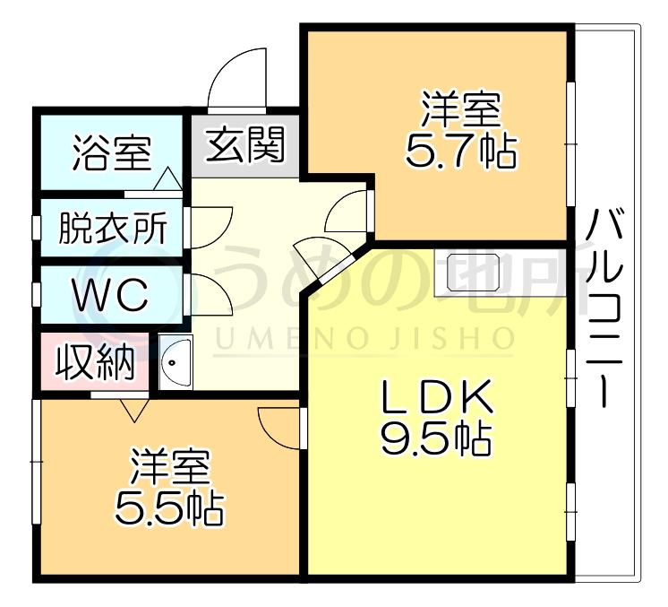 CONCERTO東合川I(2LDK/1階)の間取り写真