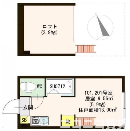 コンフォータス桜上水(ワンルーム/1階)の間取り写真