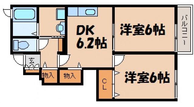 エアリーレジデンスA&K(2DK/1階)の間取り写真
