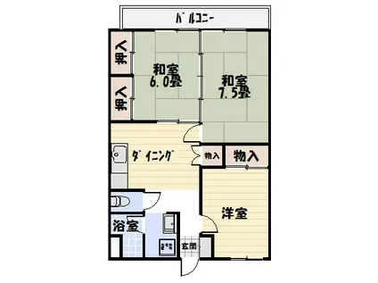 第2島之森ハイツ(3DK/2階)の間取り写真