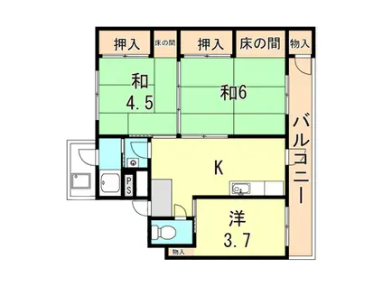 山陽電鉄本線 大蔵谷駅 徒歩9分 4階建 築62年(3K/3階)の間取り写真