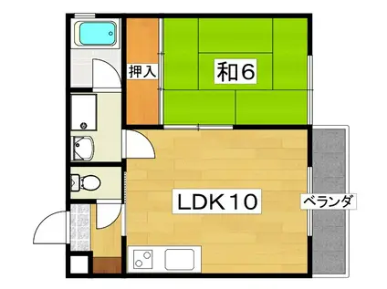 コーポ西森香里園(1LDK/2階)の間取り写真