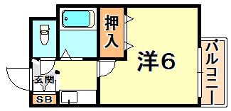 ウエスト・ポーチ(1K/2階)の間取り写真