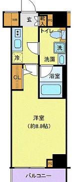 CROSTONE川崎(1K/3階)の間取り写真