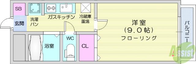 セレーノ国見(1K/2階)の間取り写真