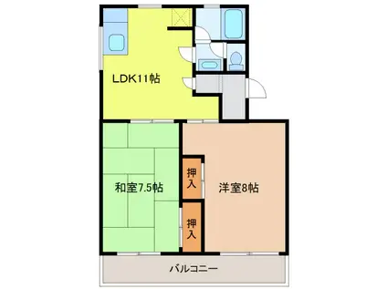 箕ノ手ハイツB棟(2LDK/3階)の間取り写真