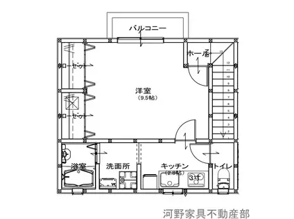愛スリー大学生は57000大学生以外は62000(1K/2階)の間取り写真