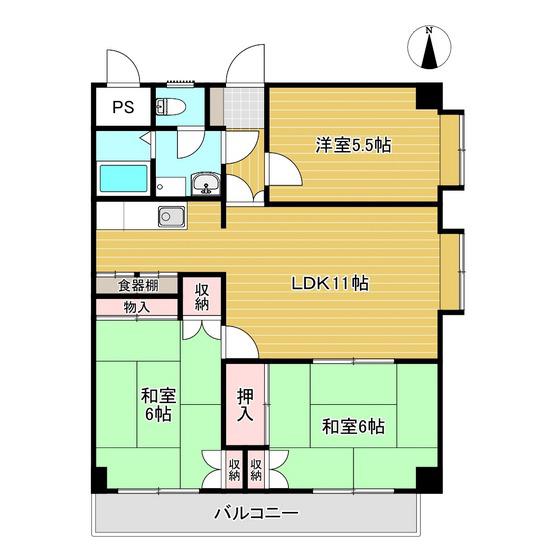 サンク開成(3LDK/3階)の間取り写真