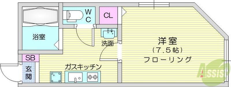 プランド河原町(1K/2階)の間取り写真