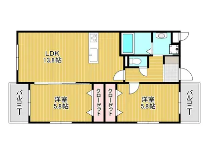 KIRA HIAGARI(2LDK/2階)の間取り写真