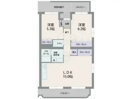 アバンデンス(2LDK/4階)の間取り写真