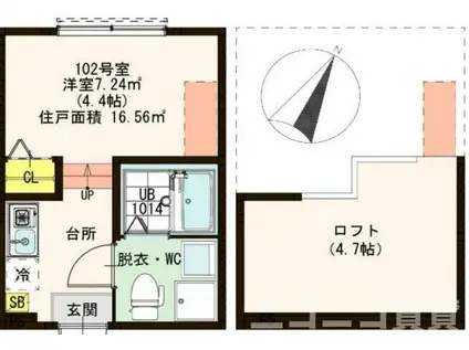 ハーモニーテラス竹ノ塚III(ワンルーム/1階)の間取り写真