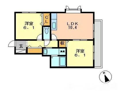 JR加古川線 新西脇駅 徒歩5分 2階建 築22年(2LDK/2階)の間取り写真