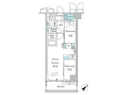 パークアクシス品川南大井パークフロント(2LDK/3階)の間取り写真