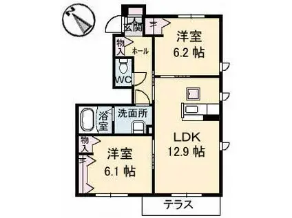 グランマスト太田C(2LDK/1階)の間取り写真