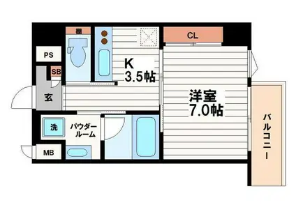 ルミエール南船場(1K/5階)の間取り写真