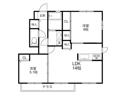 パストラルヴィラ大久保II番館(2LDK/1階)の間取り写真