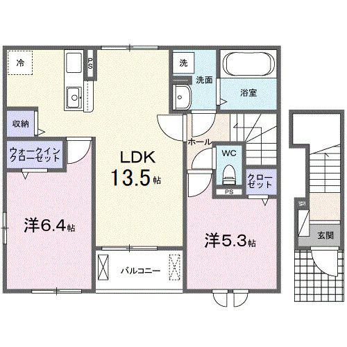 ソレアード・橿原(2LDK/2階)の間取り写真