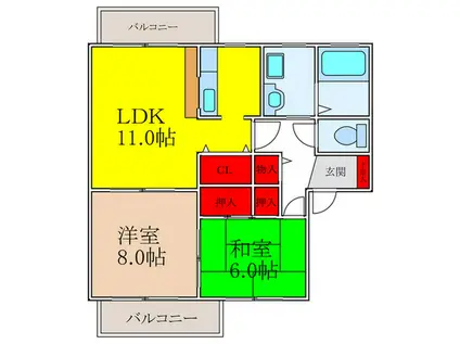 テラジハイツG(2LDK/2階)の間取り写真