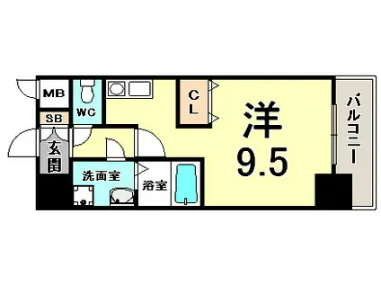 スワンズ神戸三宮イースト(1K/3階)の間取り写真