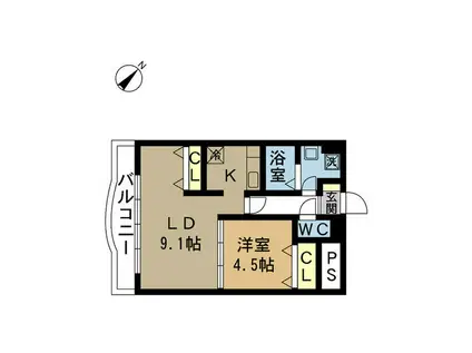 レジュイール東中通(1LDK/6階)の間取り写真