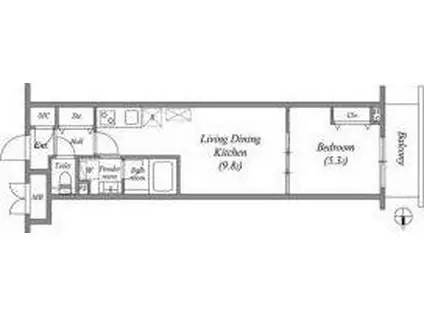 プライムガーデン若木(1LDK/4階)の間取り写真