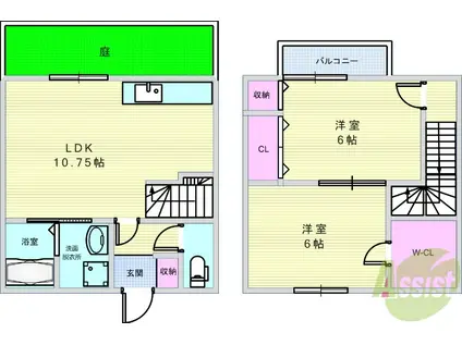 デュープレックス箕面西(2LDK/1階)の間取り写真