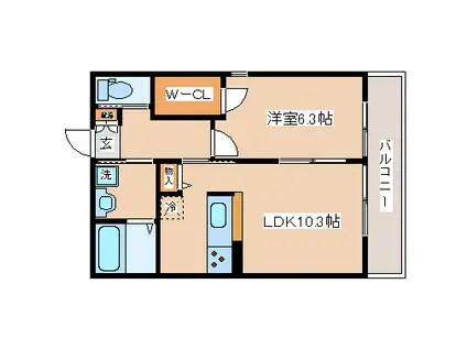 ラフィネHANA B棟(1LDK/1階)の間取り写真