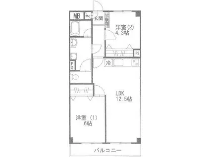 サンライフ日吉(2LDK/3階)の間取り写真
