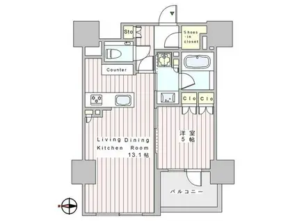 ルネ神田和泉町(1LDK/9階)の間取り写真