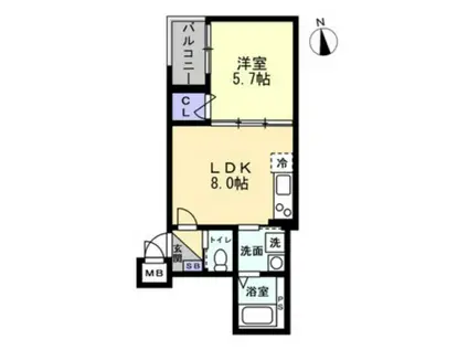 アシェント医大前(1LDK/1階)の間取り写真