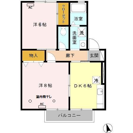 JR東海道本線 豊田町駅 徒歩43分 2階建 築29年(2DK/2階)の間取り写真